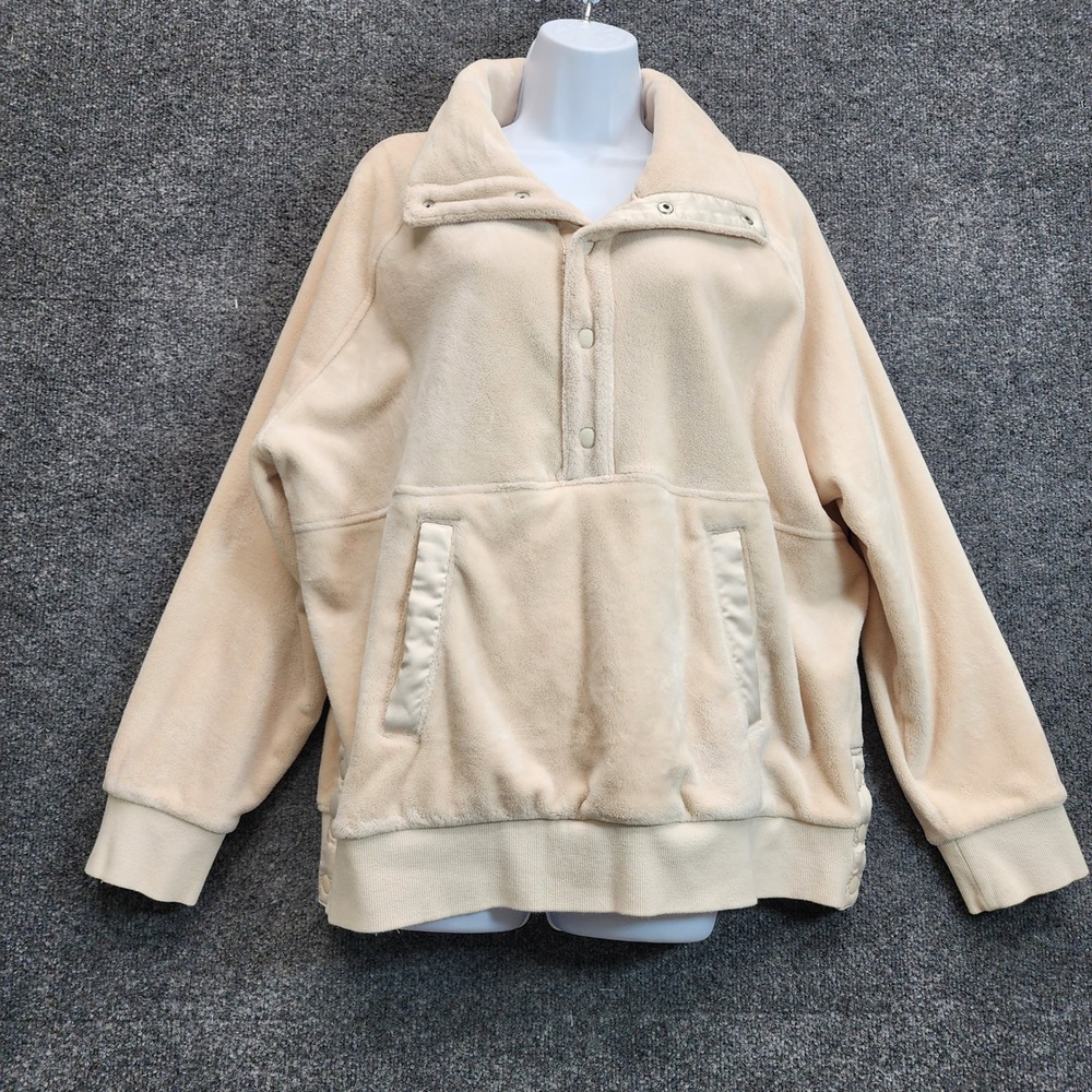 Athleta Women's Recover Cozy Fleece Snap Pullover Cream Gorpcore Athleisure XL